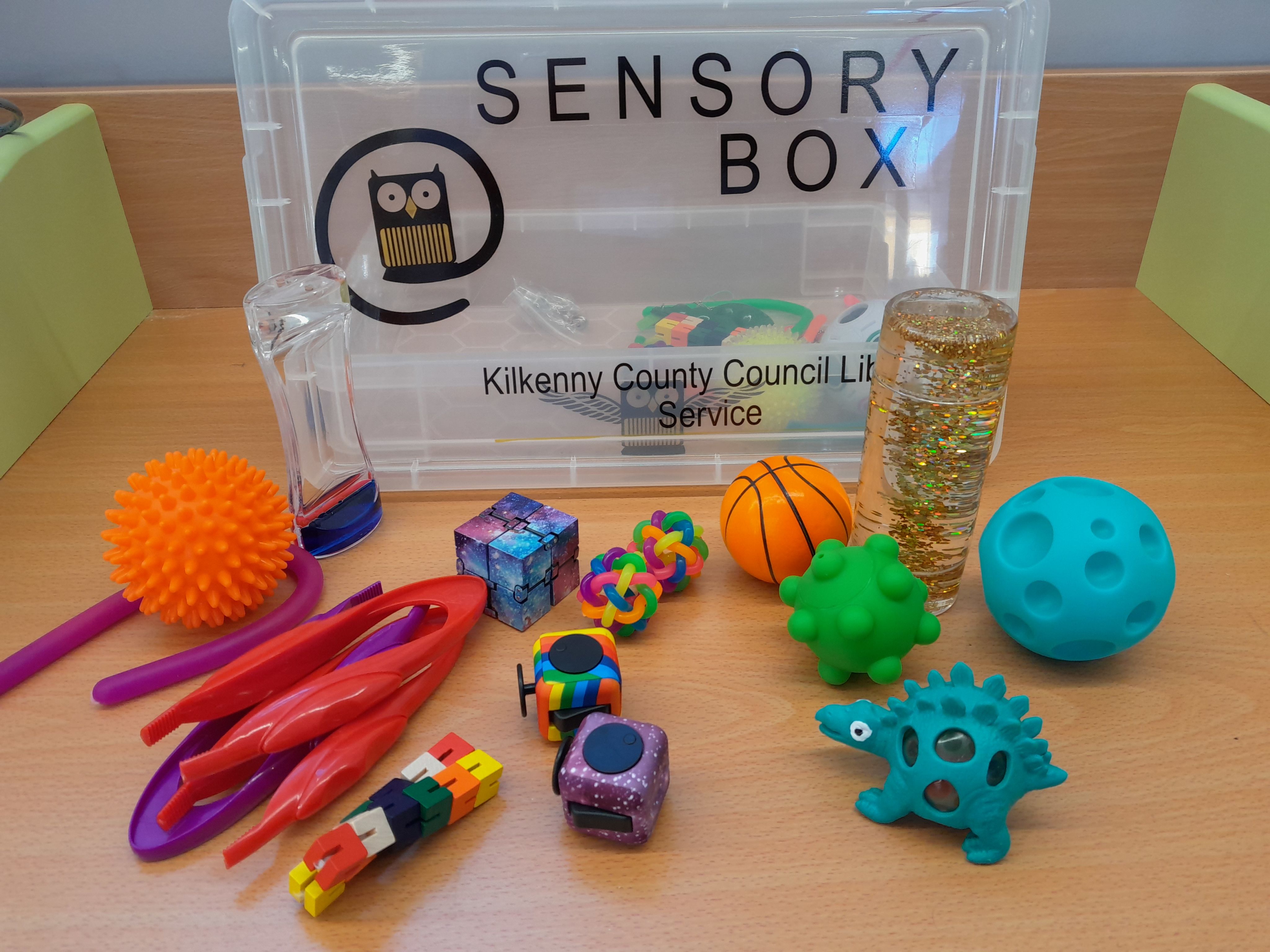 A sensory box containing approved toys
